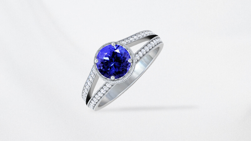 Blue Sapphire Split Shank Ring