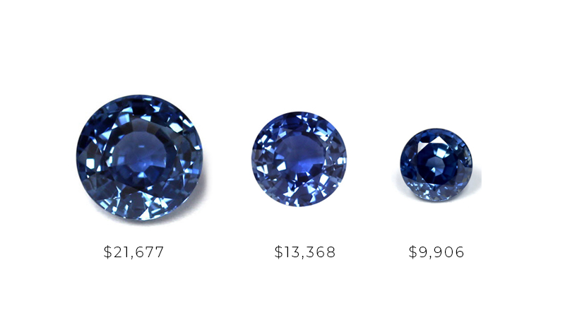 sapphires in a row with increasing size and price