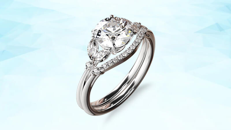 wedding band and a centerstone ring worn together
