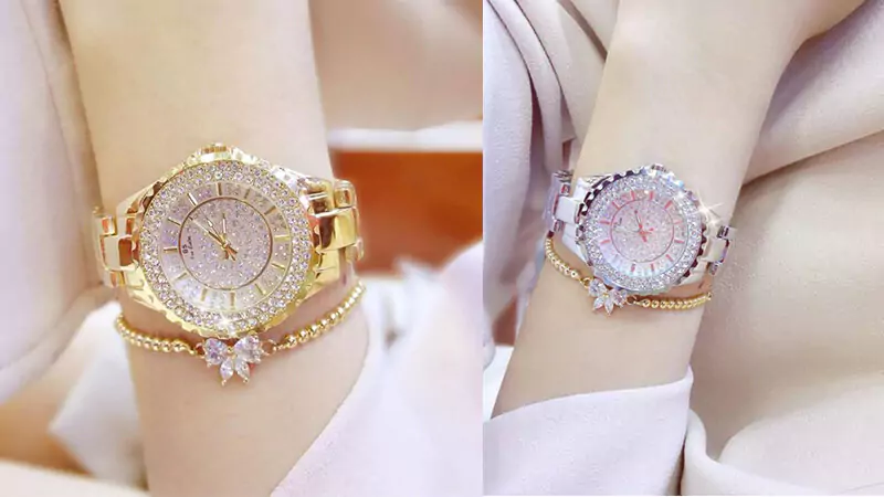 woman's watch embedded with diamonds