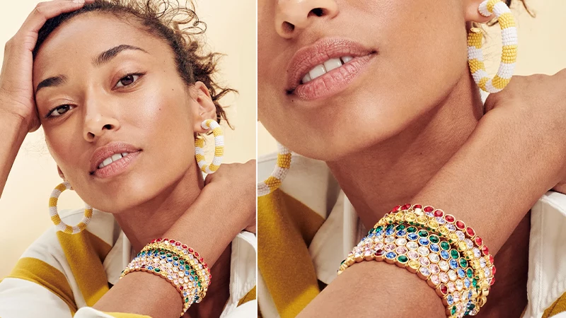 model wearing this designer’s jewelry