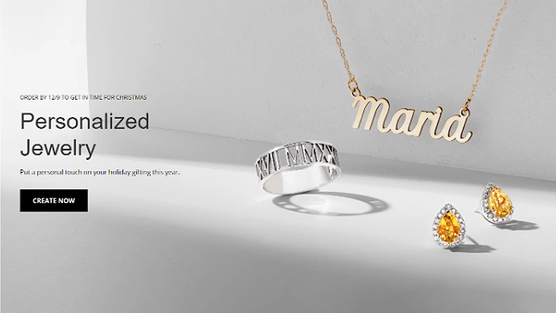 Personalized Jewelry banner on the home page