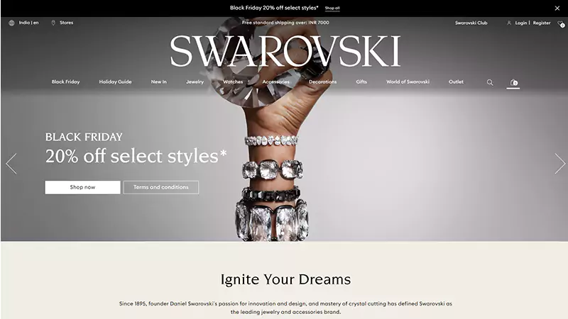 The Landing Page of Swarovski