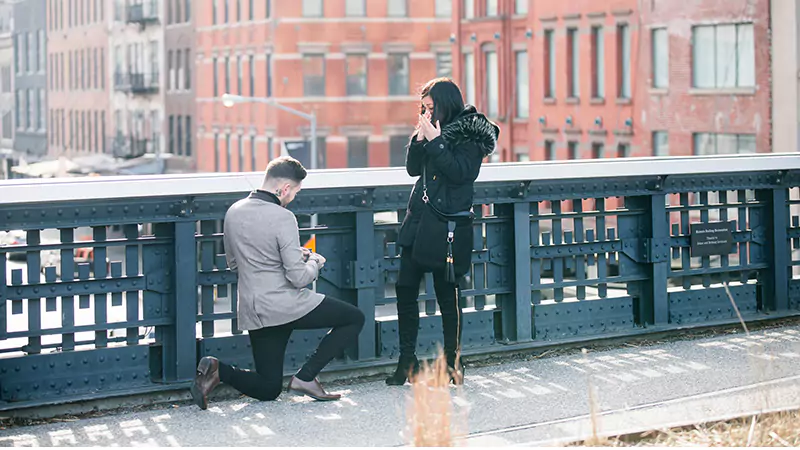guy proposing his girlfriend in The High Line 