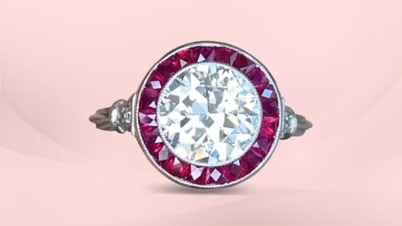 Hessonite Garnet Halo Round-shaped Diamond Ring