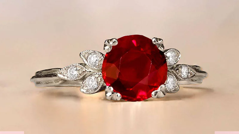 Round-shaped Leafy Ruby Ring