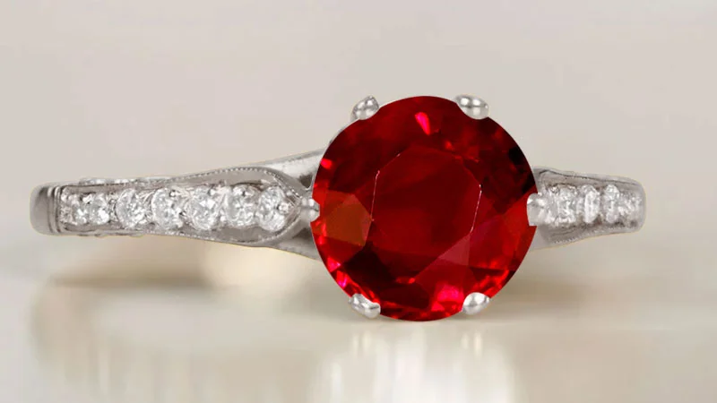 White Gold Pave set Round-shaped Ruby Ring