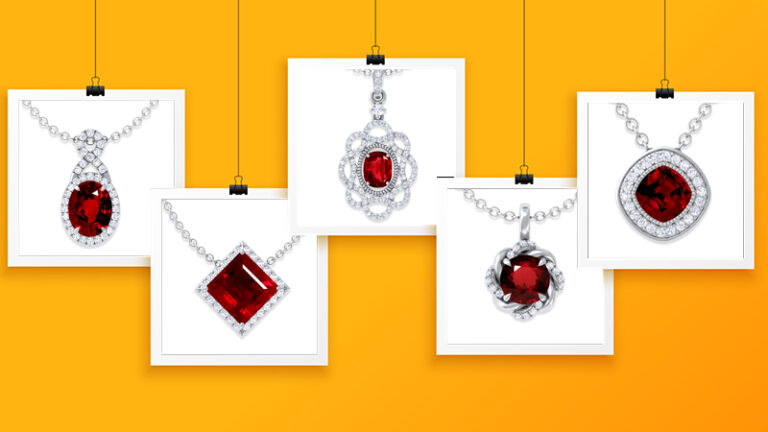 collage of side stone ruby pendant and designer ruby pendant