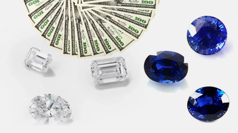 loose diamond and loose sapphire with dollars
