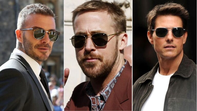 actors wearing different stylish sunglasses for men